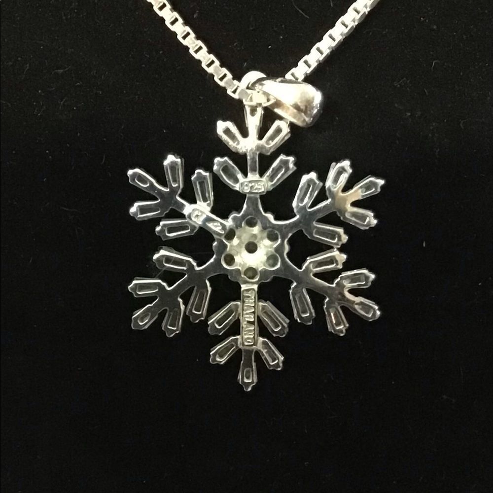 Sterling Silver and CZ Snowflake Pendant with a 24” Sterling Silver Box Chain - Picture 2 of 3